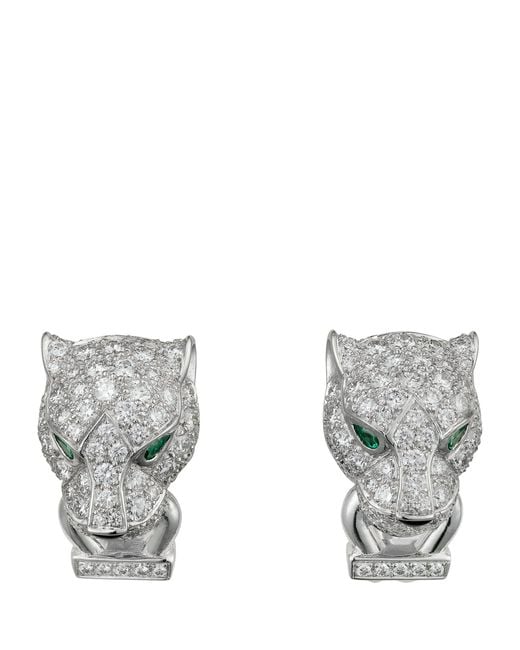 Cartier Gray Diamond, Emerald And Onyx Panthère De Earrings