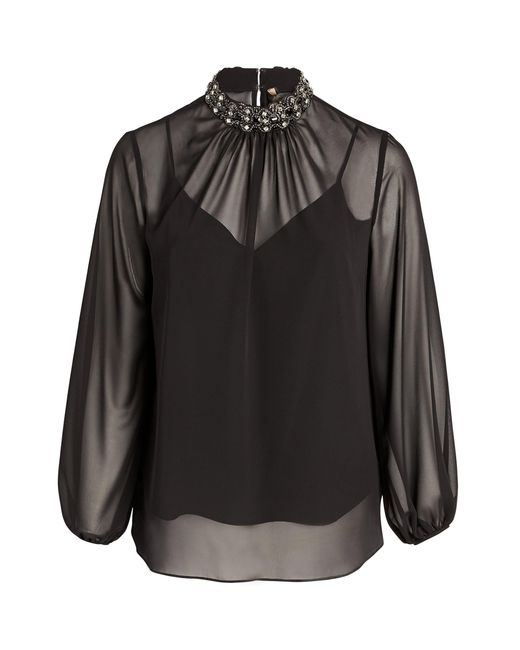 Marina Rinaldi Black Embellished Sheer Blouse