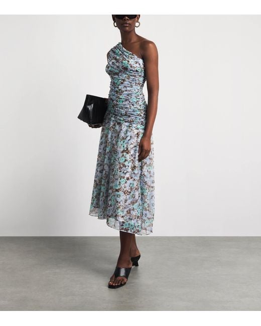 Tory Burch Blue Floral Satin Midi Dress