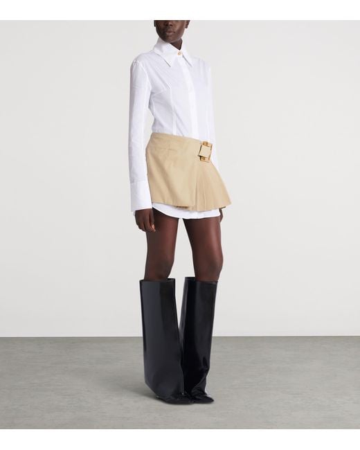 Balmain Natural Belt Detail Short Gabardine Skirt