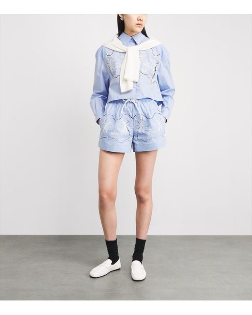 Sandro Blue Cotton Embroidered Open-Work Shorts