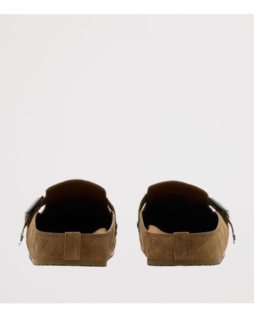 Burberry Brown Suede Check-Trim Urchin Clogs