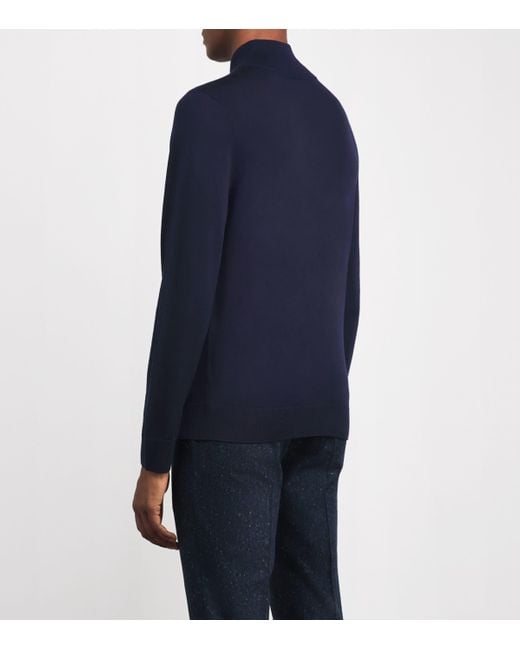 Paul Smith Blue Merino Half-Zip Sweater for men
