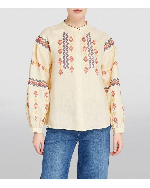 MAX&Co. Natural Linen Embroidered Blouse