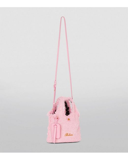 Balmain Pink Mini Tweed B-army Grocery Tote Bag