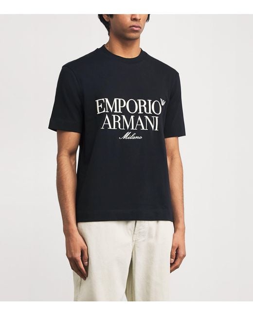 Emporio Armani Black Cotton Logo T-Shirt for men