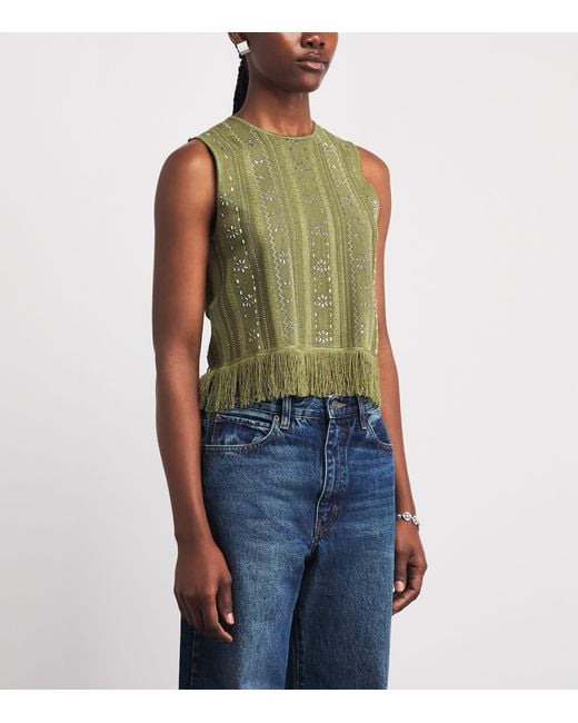 Maje Green Beaded Fringed Tank Top