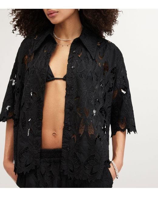 AllSaints Black Organic Cotton Charli Embroidered Shirt