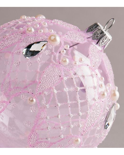 Harrods Pink Glass Glitter Criss-Cross Bauble