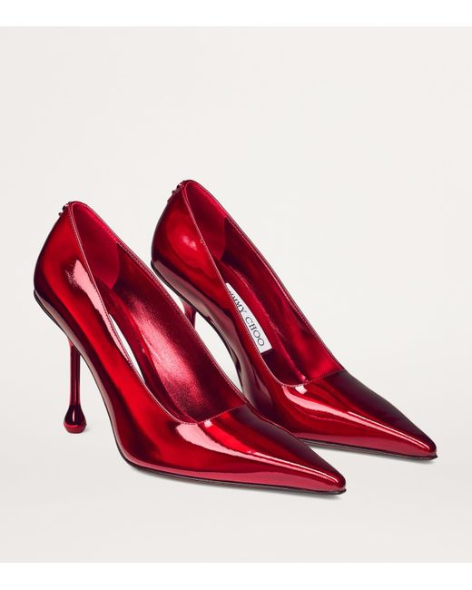 Jimmy Choo Red Ixia 95 Metallic Leather Pumps