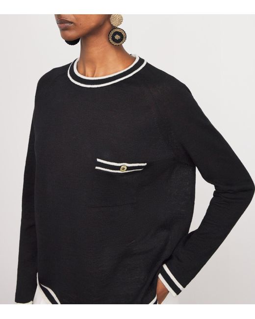 Max Mara Black Linen Stripe Sweater