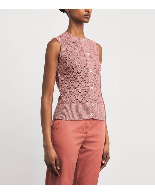 Eleventy Pink Cotton-Linen-Blend Sequinned Cardigan