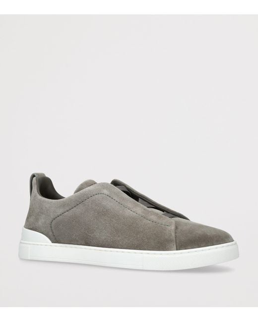 Zegna Gray Suede Triple Stitch Sneakers for men