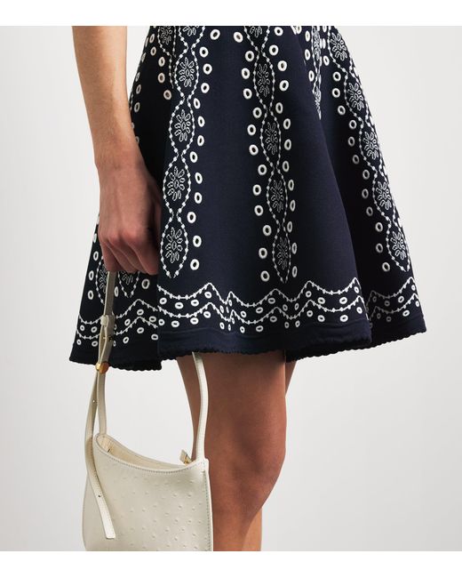 Sandro Blue Knitted Embroidered Mini Dress
