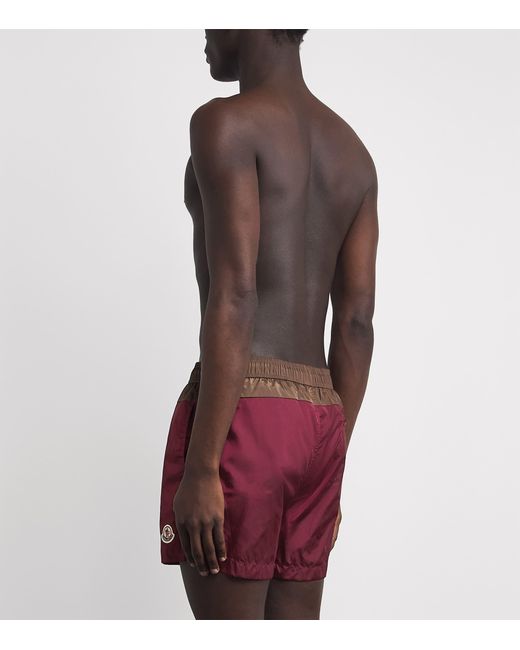 Moncler Red Contrast Panel Logo Swim Shorts for men