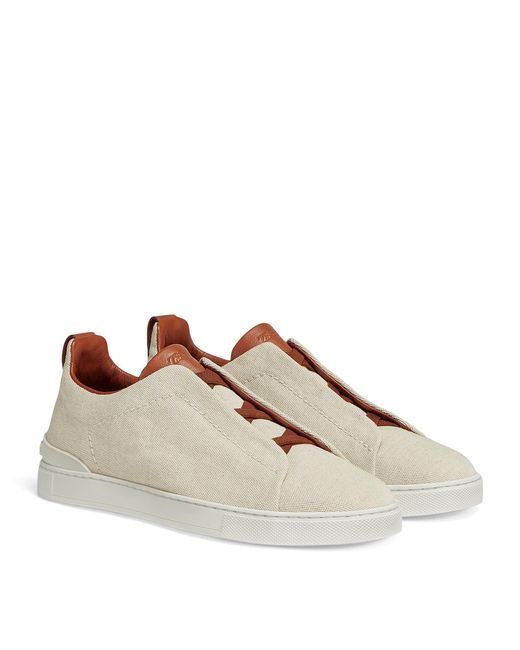 Zegna Brown Canvas Triple Stitch Sneakers for men