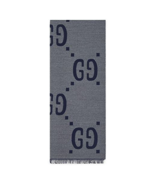 Gucci Gray Wool-silk Reversible Gg Scarf for men