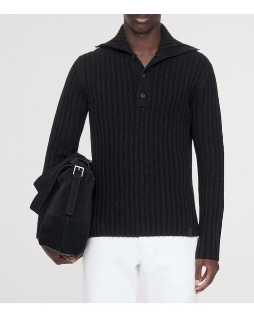 AllSaints Black Merino Wool Funnel Neck Liev Sweater for men