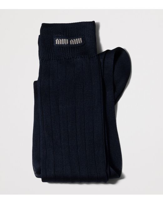 Miu Miu Blue Silk-Blend Logo Socks