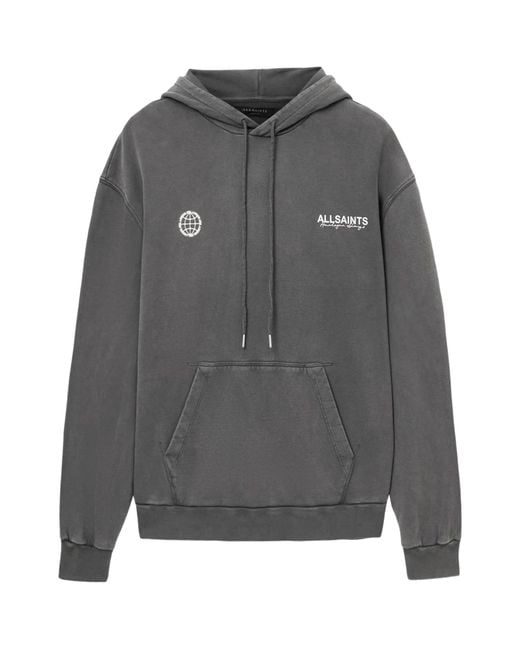 AllSaints Gray Organic Cotton Emblem Hoodie for men