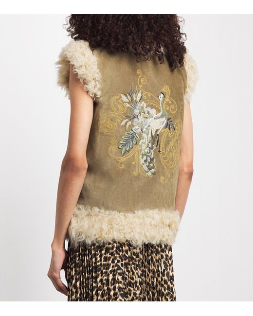 Etro Metallic Shearling Embroidered Gilet