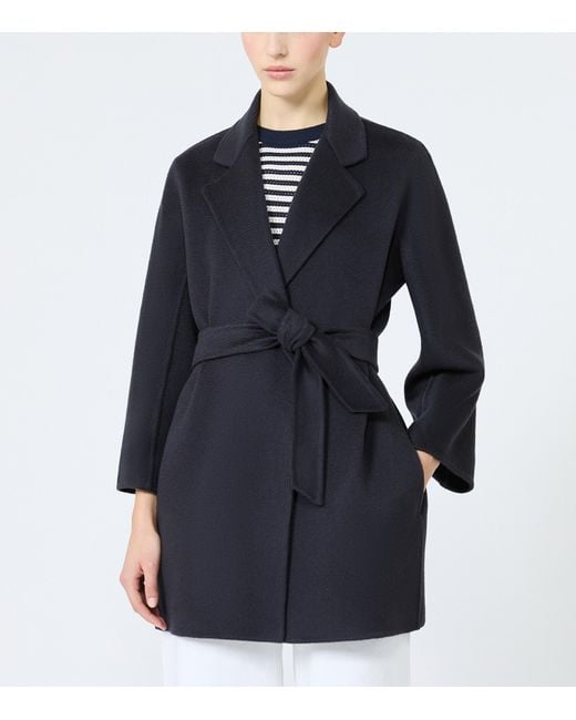 Max Mara Blue Cashmere Short Wrap Coat With Scarf