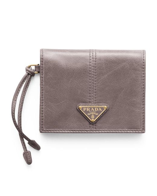 Prada Gray Small Leather Bifold Wallet
