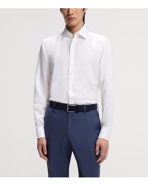 Boss White Linen-Blend Slim-Fit Shirt for men