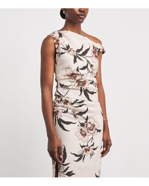 Sir White Linen One-Shoulder Peony Top