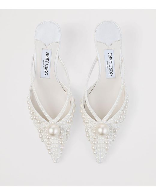 Jimmy Choo White Sana 50 Satin Embellished Mules