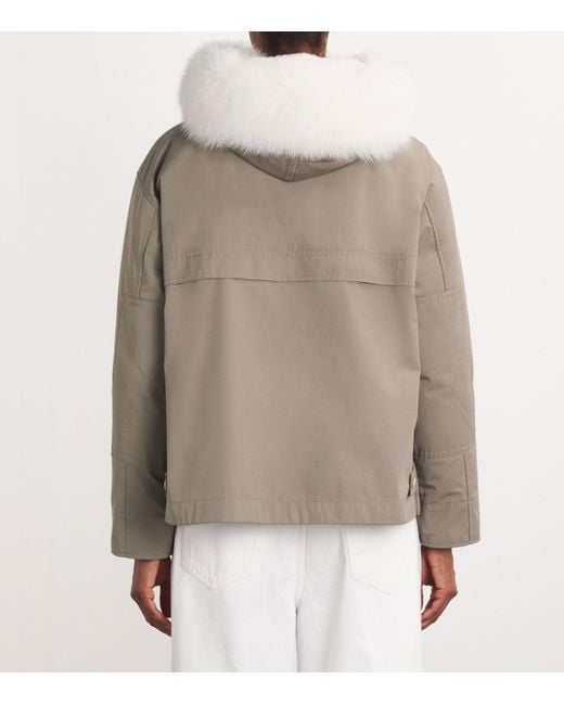 Yves Salomon Gray Canvas Fur-Trim Parka Jacket