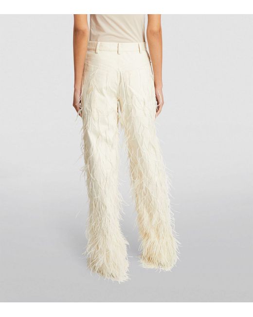 LAPOINTE White Feather-trim Straight Jeans