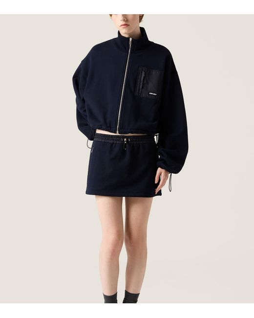 Miu Miu Blue Cotton Logo Zip-Up Sweatshirt