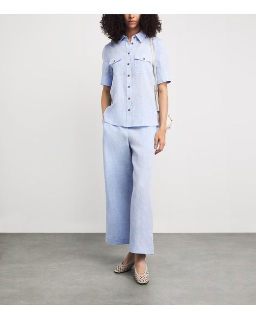 Lafayette 148 New York Blue Linen Wide-Leg Trousers