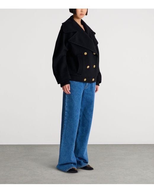 Balmain Blue Wool-Cashmere Pea Coat