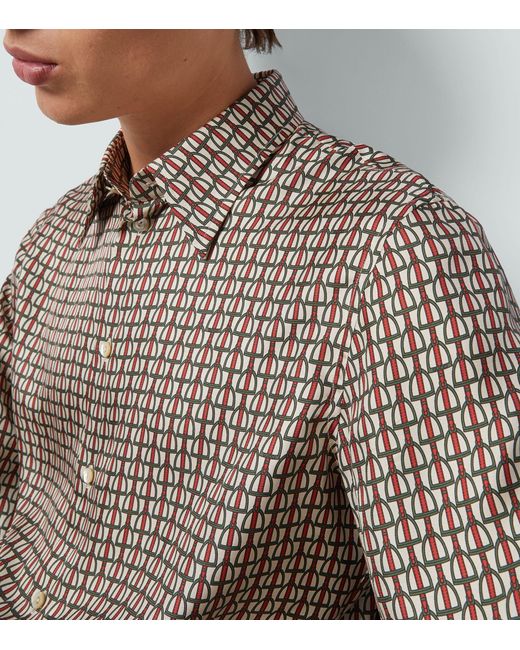 Gucci Gray Silk Stirrup Print Shirt for men