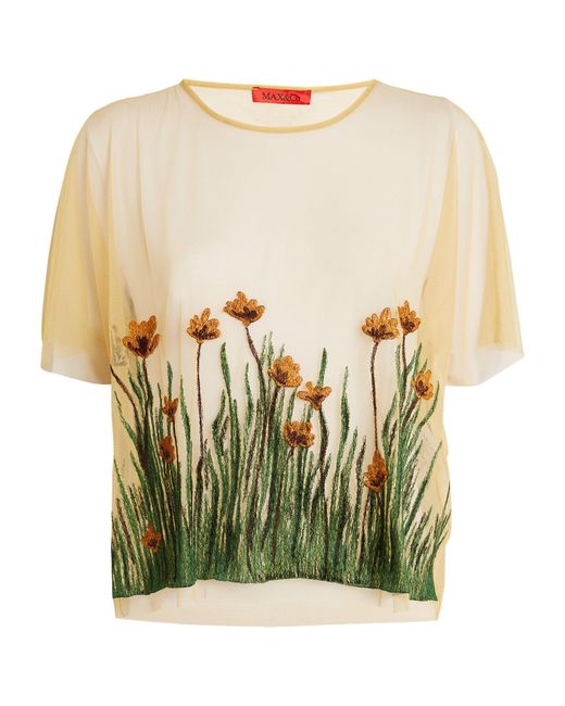 MAX&Co. Natural X Fatma Mostafa Embroidered Sheer T-shirt