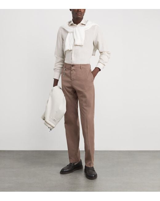 Paul & Shark Gray Cotton-Silk-Blend Straight Chinos for men