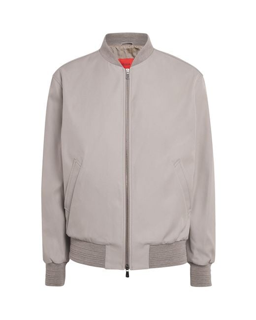 Isaia Gray Lambskin Varsity Bomber Jacket for men