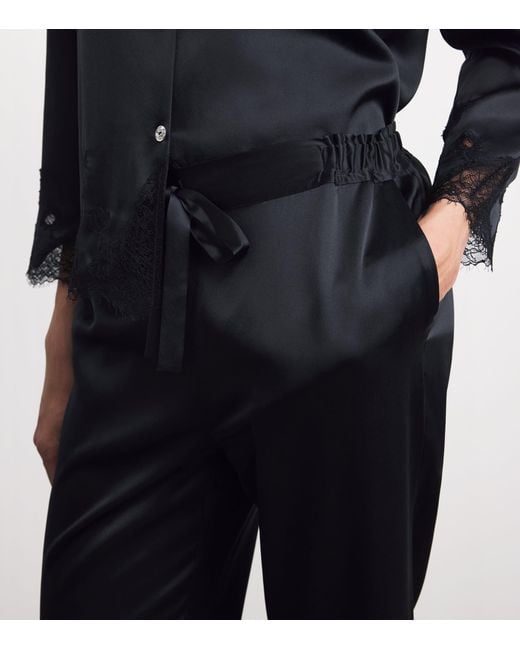 Manitu Black Silk Lace-Trim Luella Pyjama Set