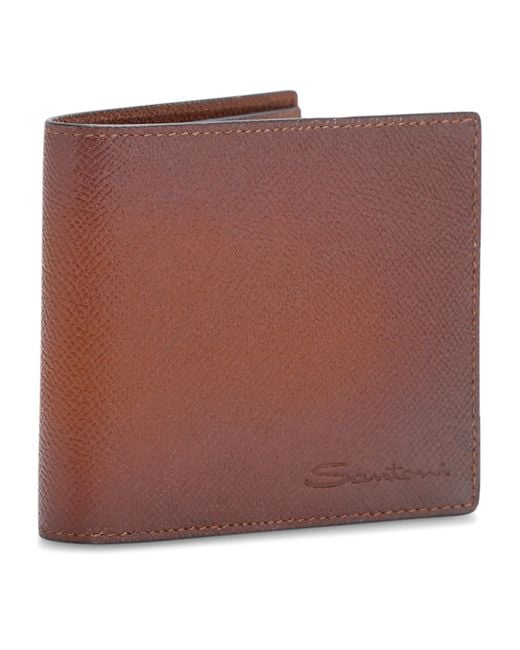 Santoni Brown Leather Wallet for men