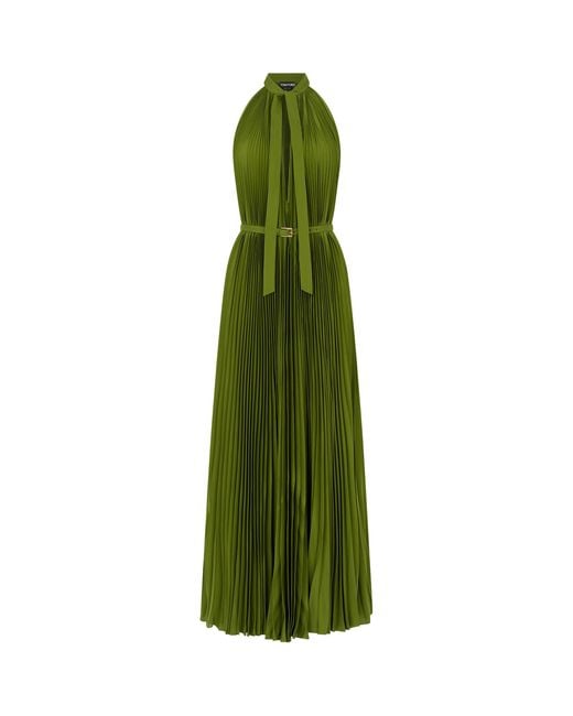 Tom Ford Green Plissé Sunray Maxi Shirt Dress
