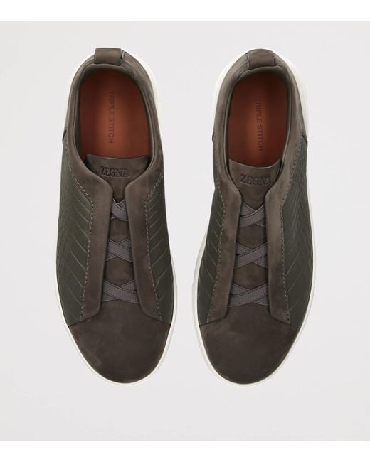 Zegna Green Crocodile Leather Triple Stitch Secondskin Sneakers for men