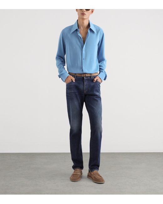 Dolce & Gabbana Blue Slim Logo-Patch Jeans for men