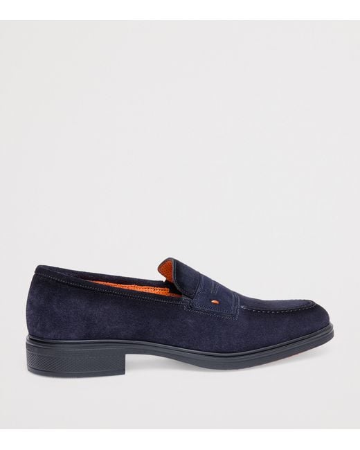 Santoni Blue Suede Easy Penny Loafers for men
