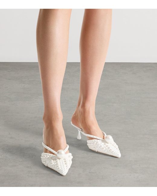 Jimmy Choo White Sana 50 Satin Embellished Mules