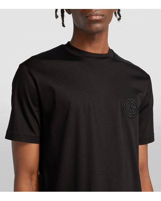 Giorgio Armani Black Embroidered Logo T-shirt for men