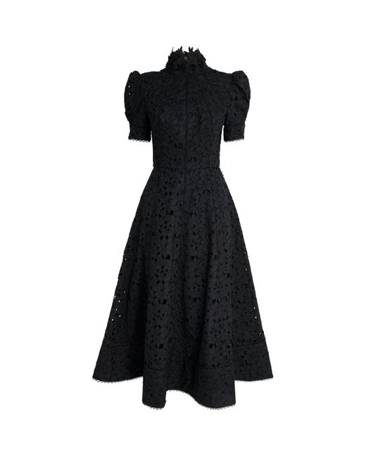 Rebecca Vallance Black Cotton Broderie Anglaise Kitsu Midi Dress