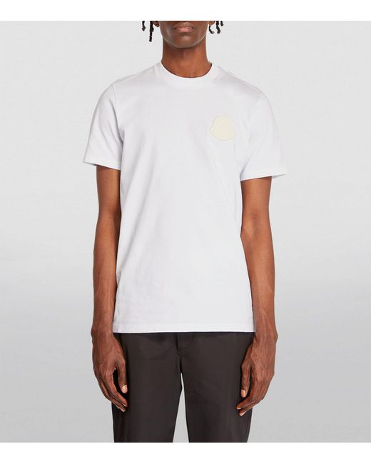 Moncler White Cotton Logo-patch T-shirt for men
