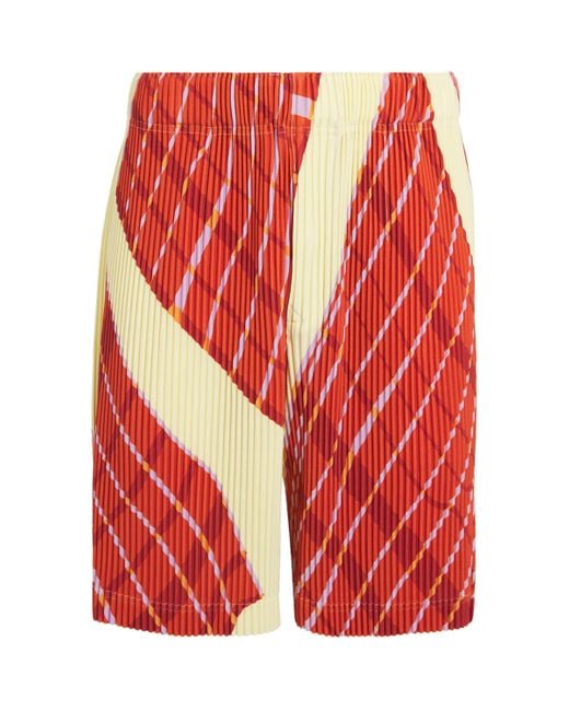 Homme Plissé Issey Miyake Red Pleated Windswept Print Shorts for men